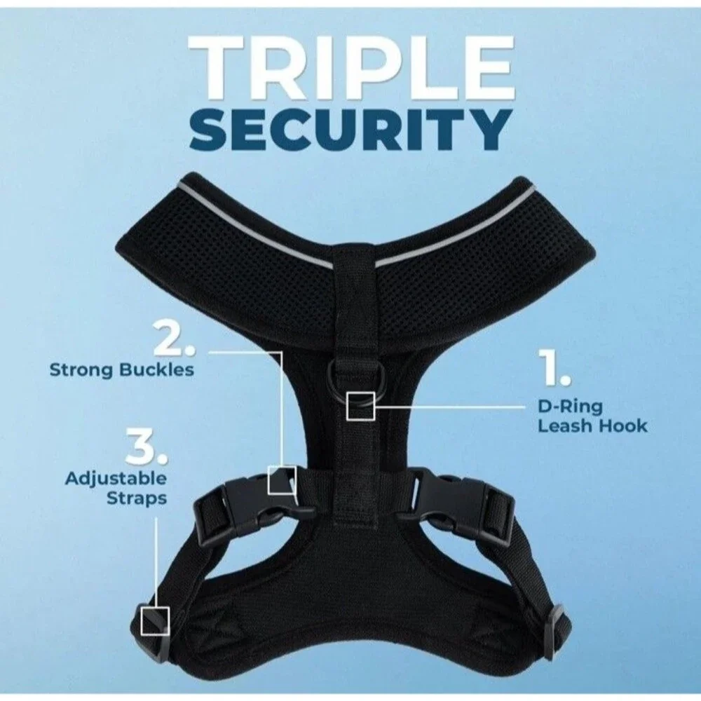 Voyager Aerolite No-Pull Dog Harness Size Large Reflective Adjustable Black New